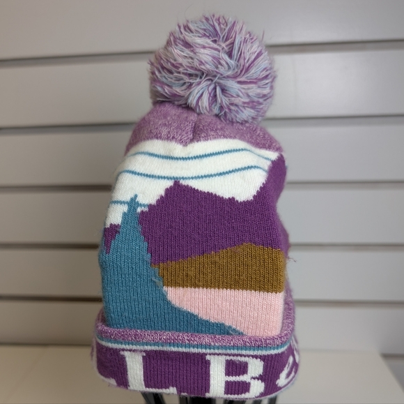 LL Bean Hat Katahdin Pom Winter Beanie Cap Purple Vibrant Colors OSFA Knit - Picture 3 of 4